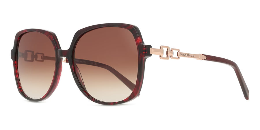 Karen Millen KM5065 237 Dark Red Horn Sunglasses - Red / Burgundy frame, Brown lens