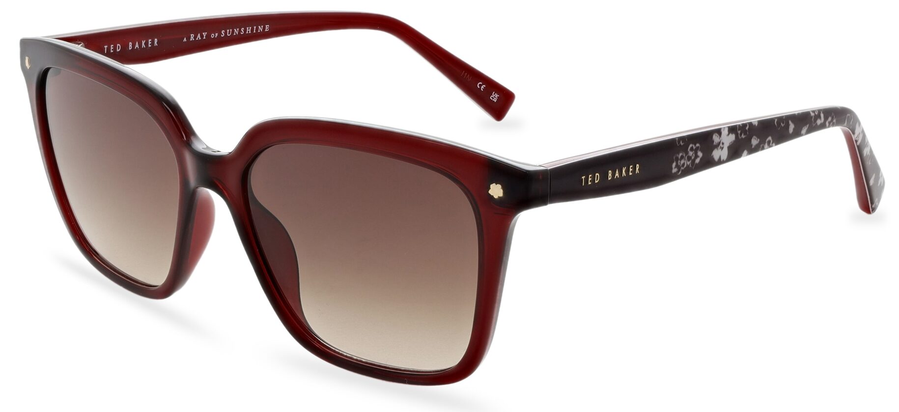 Ted Baker TB1676 249 Floral Red Sunglasses - Red / Burgundy frame, Gradient Brown Lens