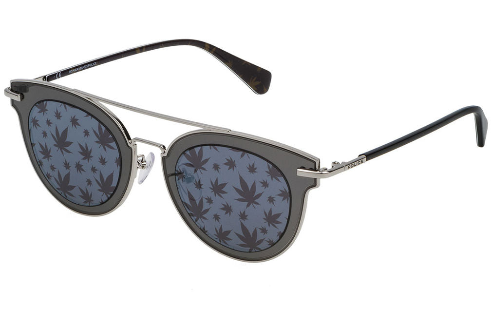 Police SPL553 579L Grey Sunglasses - Silver / Gunmetal frame, Blue lens