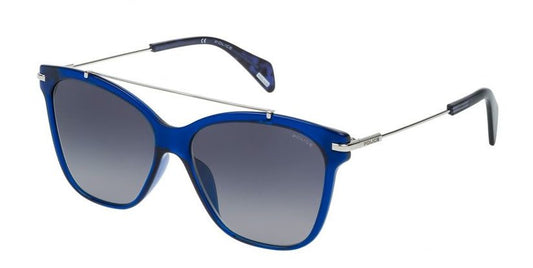Police SPL404M 0W47 Shiny Transparent Blue Sunglasses - Blue frame, Grey lens