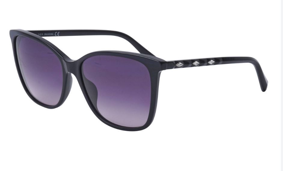 Swarovski SK0222/S 01B Shiny Black Sunglasses - Black frame, Grey lens