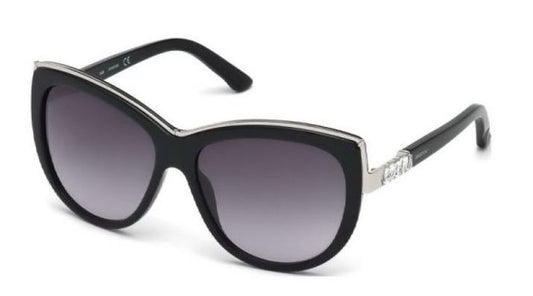 Swarovski SK0091 01B Shiny Black Silver Sunglasses - Silver / Gunmetal frame, Grey lens