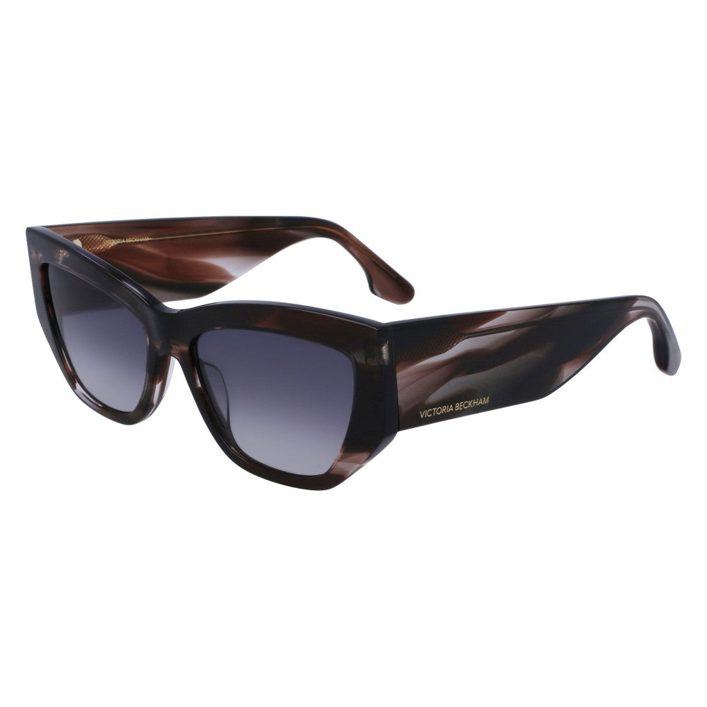 Victoria Beckham VB645S (036) Stripped Grey Sunglasses - Brown frame, Blue lens