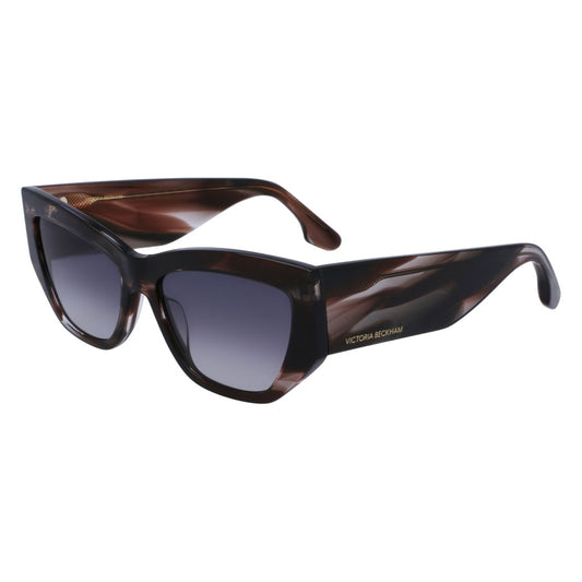 Victoria Beckham VB645S (036) Stripped Grey Sunglasses - Brown frame, Blue lens