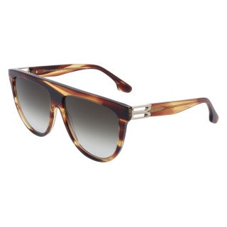 Victoria Beckham VB680S (230) Striped Brown Sunglasses - Brown frame, Grey lens